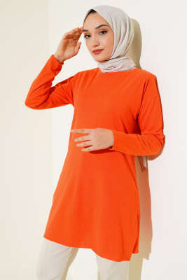 Düz Uzun Kol Tunik Oranj 