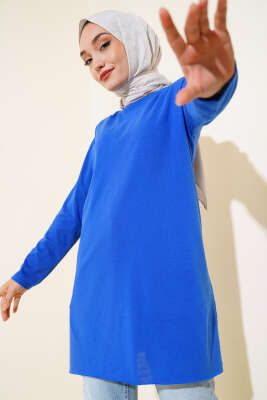 Düz Uzun Kol Tunik Saks 