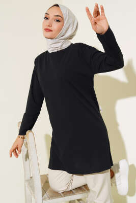Düz Uzun Kol Tunik Siyah 