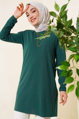 Düz Uzun Kol Tunik Zümrüt 
