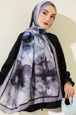 Ebruli Çiçek Desen Soft Şal Duman Gri 