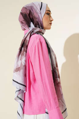 Ebruli Çiçek Desen Soft Şal Gri - Başörtüsü