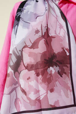 Ebruli Çiçek Desen Soft Şal Gri - Başörtüsü