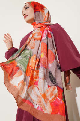 Ebruli Desenli Soft Kraş Şal Taba