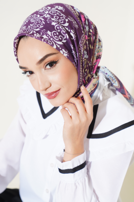 Etnik Çiçekli Soft Eşarp Beyaz - MODA KAŞMİR