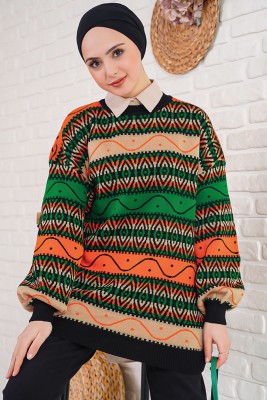 Etnik Desen Kadın Oranj Tunik