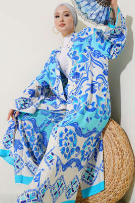 Etnik Desen Kimono İkili Takım Turkuaz 