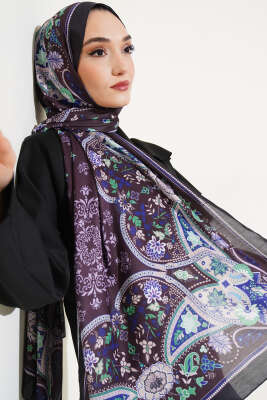 Etnik Motif Desen Soft Pamuk Şal Acı Kahve - Başörtüsü