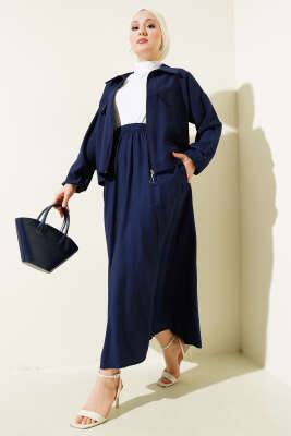 Fermuarlı Cep Kapaklı Etekli İkili Takım Lacivert
