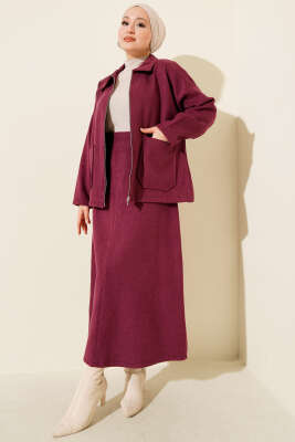 Fermuarlı Cepli Kaşe Etekli İkili Takım Magenta