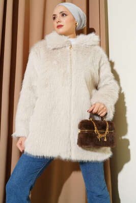 Fermuarlı Gömlek Yaka Kürk Mont Taş - MISRA