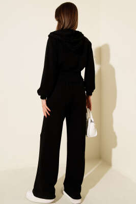 Fermuarlı Kapüşonlu Kısa Hırkalı İkili Takım Siyah - Kadın Giyim Modelleri