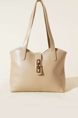 Fermuarlı Kilit Detaylı Kol Çanta Bej - Kol Çantası