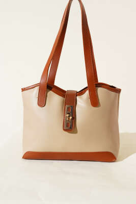 Fermuarlı Kilit Detaylı Kol Çanta Bej Taba - Kol Çantası