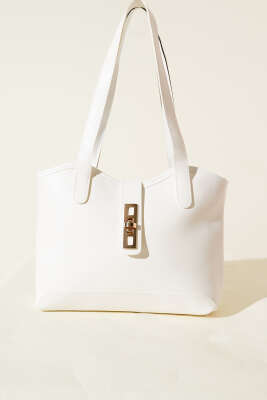 Fermuarlı Kilit Detaylı Kol Çanta Beyaz - Kol Çantası