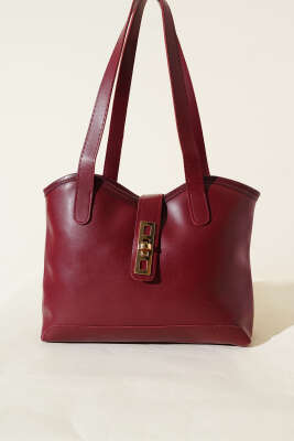 Fermuarlı Kilit Detaylı Kol Çanta Bordo - Kol Çantası