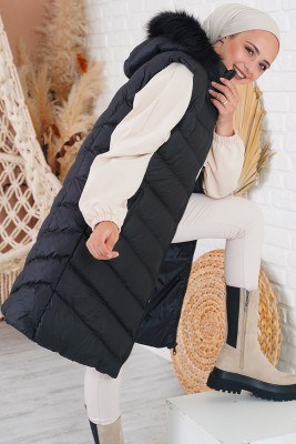 Fermuarlı Kolsuz Siyah Şişme Yelek