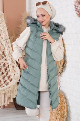 Fermuarlı Kolsuz Yeşil Şişme Yelek