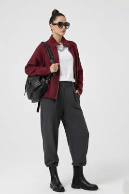 Fermuarlı Yarım Boğazlı Triko Hırka Bordo