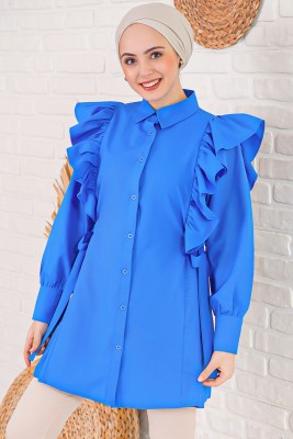 Fırfır Detaylı Saks Gömlek