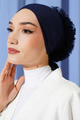 Fırfırlı Kaymaz Viskon Bone Lacivert - TÜRKAN