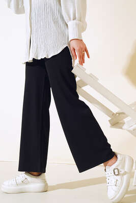 Fitilli Bol Paça Pantolon Siyah - Pantolon