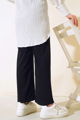 Fitilli Bol Paça Pantolon Siyah - Pantolon