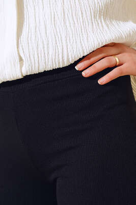 Fitilli Bol Paça Pantolon Siyah - Pantolon