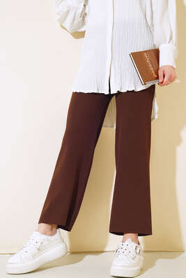 Fitilli Bol Paça Pantolon Kahve - Pantolon