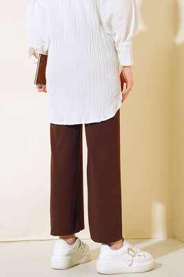 Fitilli Bol Paça Pantolon Kahve - Pantolon