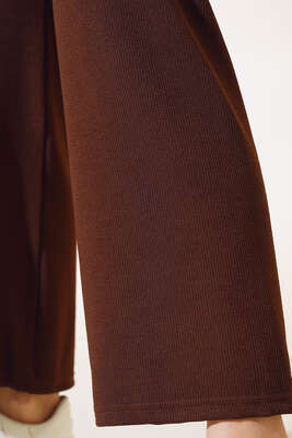 Fitilli Bol Paça Pantolon Kahve - Pantolon