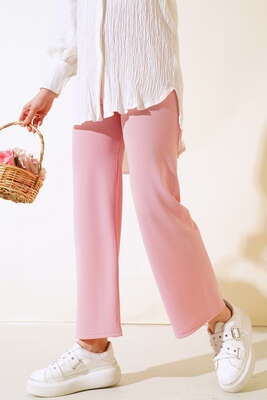 Fitilli Bol Paça Pantolon Pudra - Pantolon