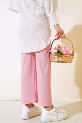 Fitilli Bol Paça Pantolon Pudra - Pantolon