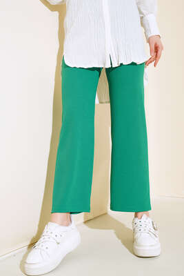 Fitilli Bol Paça Pantolon Yeşil - Pantolon