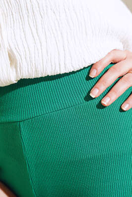 Fitilli Bol Paça Pantolon Yeşil - Pantolon