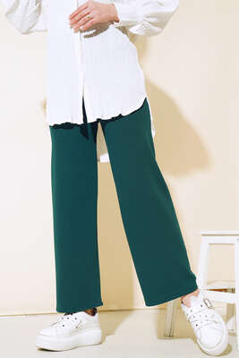 Fitilli Bol Paça Pantolon Zümrüt - Pantolon