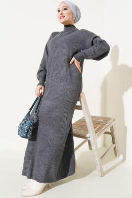 Fitilli Düz Pike Elbise Antrasit 