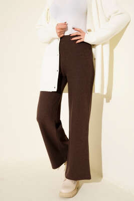 Fitilli Geniş Paça Kaşe Pantolon Kahve - Pantolon