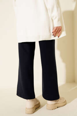 Fitilli Geniş Paça Kaşe Pantolon Lacivert - Pantolon