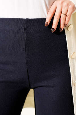 Fitilli Geniş Paça Kaşe Pantolon Lacivert - Pantolon