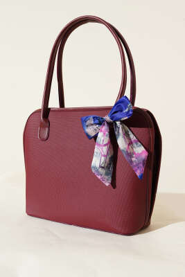 Fular Detaylı Fermuarlı Kol Çanta Bordo 