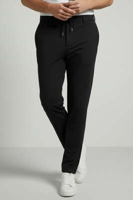Gabardin Bağcıklı Jogger Pantolon Siyah - MHR MOHER