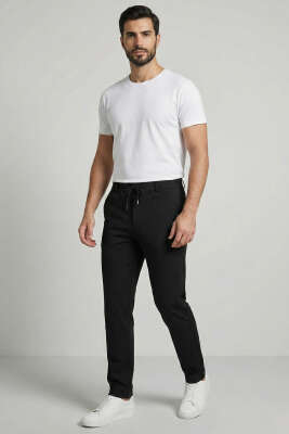 Gabardin Bağcıklı Jogger Pantolon Siyah - Erkek Pantolon