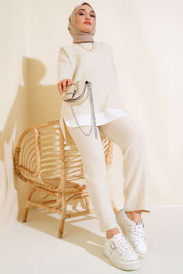 Garnili İkili Takım Bej 