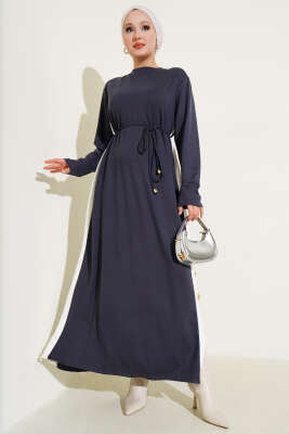 Garnili İp Kuşaklı Loyşa Elbise Füme 