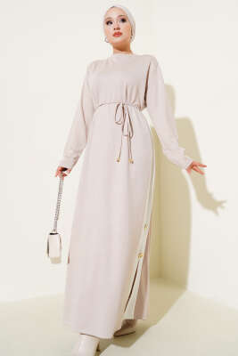 Garnili İp Kuşaklı Loyşa Elbise Taş 