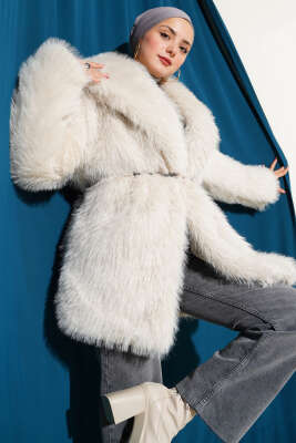 Geniş Yaka Kürklü Mont Taş 