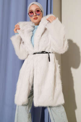 Geniş Yaka Kürklü Uzun Mont Taş 