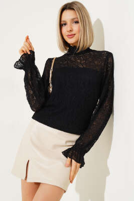Gipeli Dantel Bluz Siyah 