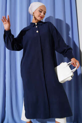 Gizli Düğmeli Tensel Tunik Lacivert